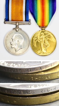 The British War Medal and Victory Medal 'pair' awarded to 477915 Private Albert Morley Thomas of The Royal Canadian Regiment.
