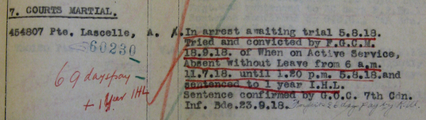 An example entry of a Court Martial trial result from the Part II Daily Orders of The Royal Canadian Regiment.