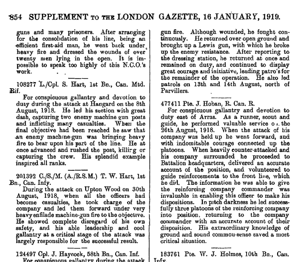 London Gazette citations for the award of the Distinguished Conduct Medal.