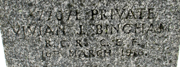 CWGC headstone for Pte Viviam Bingham