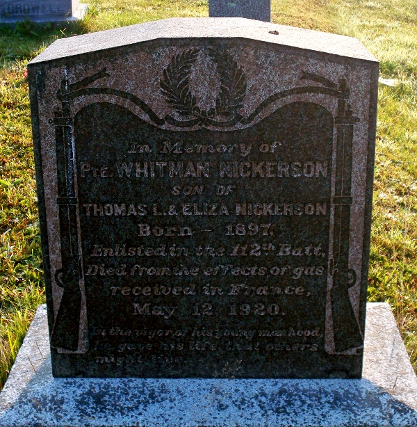 CWGC headstone for Pte Whitman Nickerson