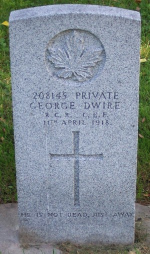 CWGC headstone for Pte Garrie Dwire