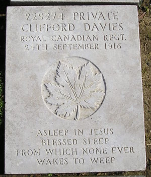 CWGC headstone for Pte Clifford Davies