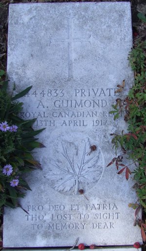 CWGC headstone for Pte Aurele Guimond