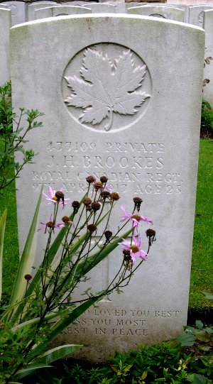 CWGC headstone for Pte John Brooks
