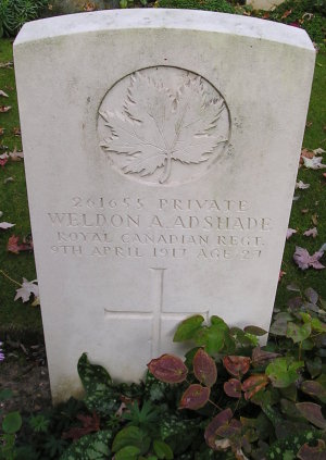 CWGC headstone for Pte Weldon Adshade