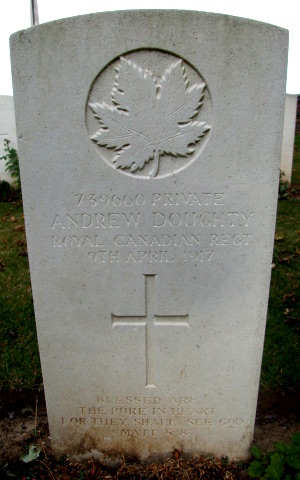 CWGC headstone for Pte Andrew Doughty