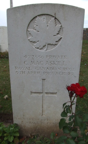 CWGC headstone for Pte Campbell MacAskill