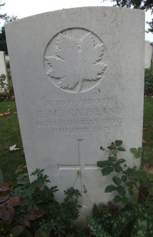 CWGC headstone for Pte Frank McCausland
