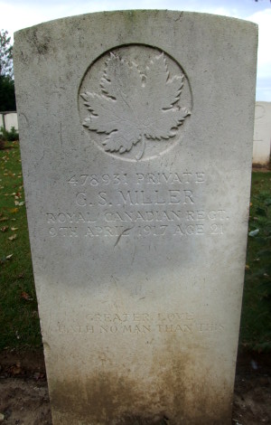 CWGC headstone for Pte George Miller