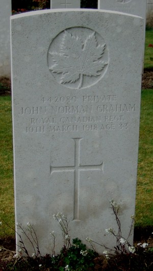 CWGC headstone for Pte John Graham