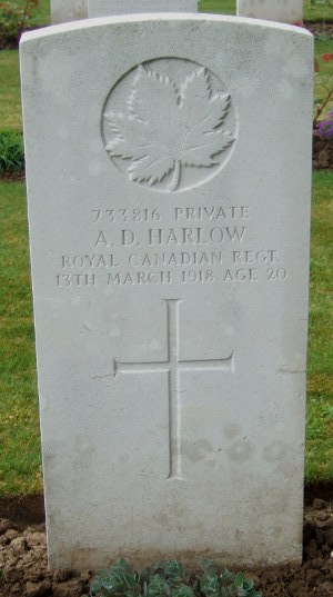 CWGC headstone for Pte Arthur Harlow