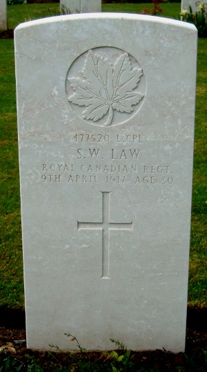 CWGC headstone for L/Cpl Stafford Law
