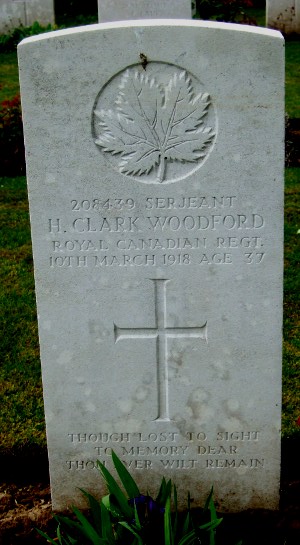 CWGC headstone for Sgt Clark Woodford