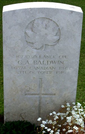 CWGC headstone for L-Cpl George Baldwin.