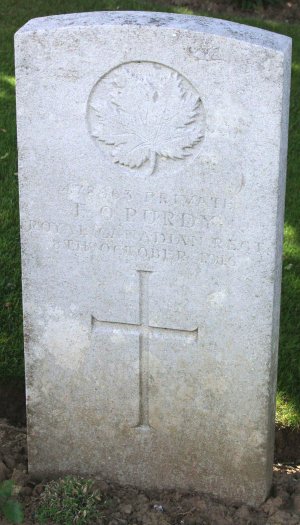 CWGC headstone for Pte Fred Purdy.