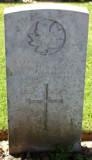 CWGC headstone for Pte John Whitaker.