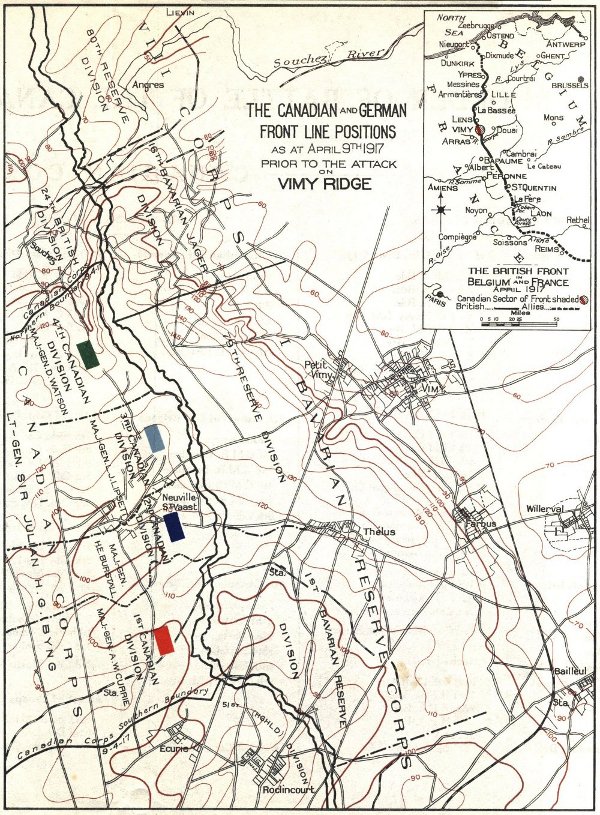The Canadian and German Front Line Positions at at April 9th, 1917, Prior to the Attack on Vimy Ridge
