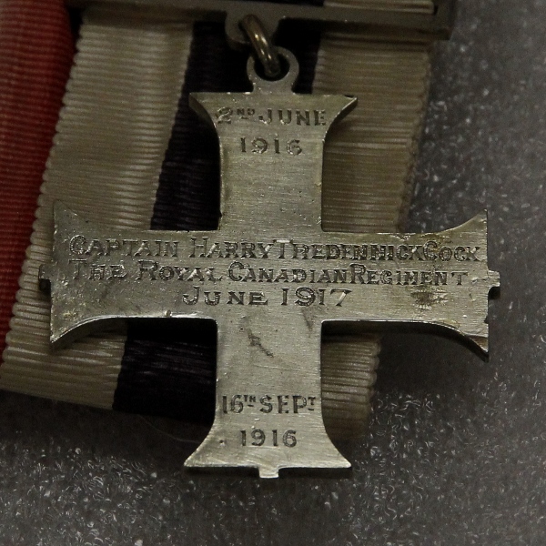 Privately engraved reverse of Cock's Military Cross.