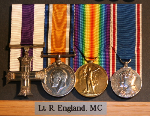Medals awarded to Lieut. Robert England, M.C., as displyed in The Royal Canadian Regiment Museum.