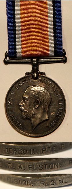 British War Medal awarded to 1033010 Private Philip Aubrey Elston.