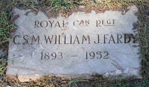 CSM William Fardy's gravestone on the Avondale Cemetery, Stratford, Ontario.