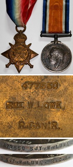 Twoof the First World War medals awarded to 477550 Sergeant Walter Lowe, M.M..
