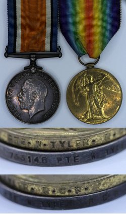 British War Medal and Victory Medal awarded to 733146 Pte William Tyler.
