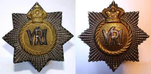 Silver and gilt three-piece officers cap badges, Guelphic and St. Edward's crown cap badges.